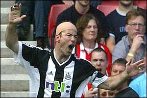 Alan Shearer shows his disappointment after his goal is disallowed against Sunderland