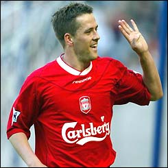 Michael Owen celebrates his fourth goal