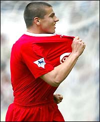 Milan Baros celebrates his second goal