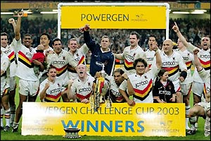 Bradford's players celebrate with the trophy after their win