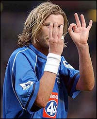 Birmingham midfielder Robbie Savage revels in his side's 3-0 win against Middlesbrough