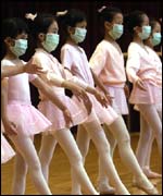 Children attend ballet lessons wearing masks to protect themselves from severe acute respiratory syndrome, SARS, in Hong Kong 