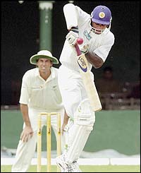 Former Sri Lanka captain Sanath Jayasuriya works the ball through the onside