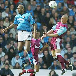 City striker Nicolas Anelka loses out to West Ham's Tomas Repka
