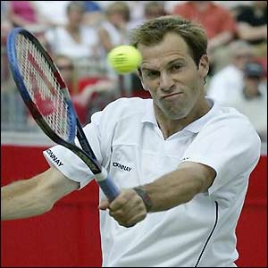 Greg Rusedski takes on Andy Roddick