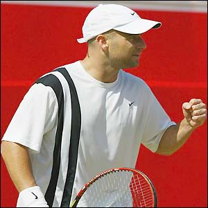 Agassi celebrates taking his place in the semi-finals