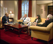 The newspapers were reviewed by the actor Richard Briers, Lord Hattersley and the foreign editor of The Times, Bronwen Maddox