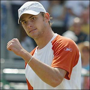 Roddick celebrates his win over Grosjean