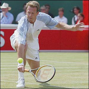 Edberg lunges for a volley at the net