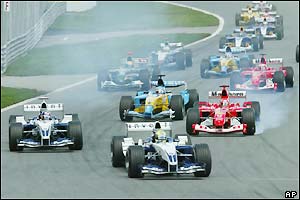 Ralf Schumacher leads the pack from the start of the grid