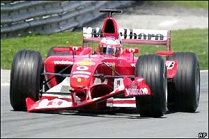 Rubens Barrichello's Ferrari sports a damaged front wing