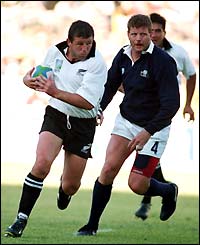 All Black skipper Sean Fitzpatrick on the charge