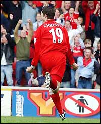 Malcolm Christie celebrates his opening goal