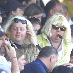 Leeds fans wearing blonde wigs