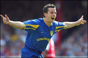 Ian Harte celebrates putting Leeds back in front 