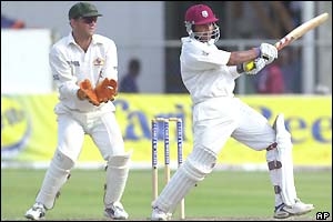 Ramnaresh Sarwan hits out during his innings of 58 not out