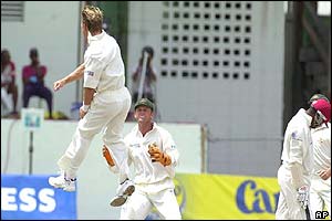 Andy Bichel takes a wicket for Australia