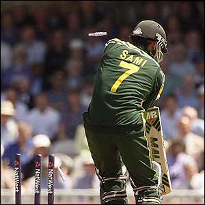 Mohammad Sami is out for a duck as Anderson completes his hat-trick 