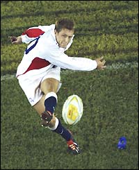 Jonny Wilkinson kicks a penalty for England - the final points of the match
