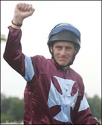 Johnny Murtagh celebrates after winning the Golden Jubilee Stakes on Choisir