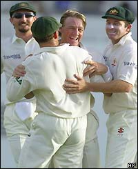 Andy Bichel receives the plaudits for dismissing Daren Ganga