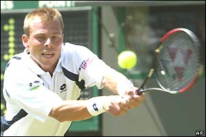 Tomas Zib hits a double-handed backhand