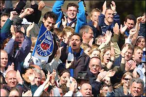 Bath fans show their delight after their side avoid relegation