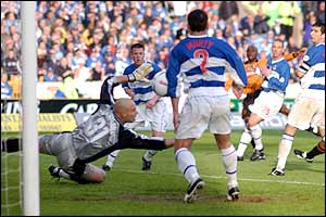 Wolves midfielder Shaun Newton scores his side's first goal against Reading