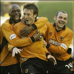 Wolves' Lee Naylor celebrates scoring his side's winner against Reading