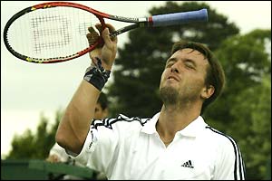 Lee Childs shows his frustration as he loses the third set 6-3 and with it the match