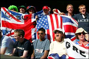 Greg Rusedski is urged on by legions of vocal fans