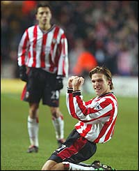 Southampton's Anders Svensson celebrates scoring against Spurs