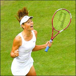 Maria Sharapova jumps for joy after beating Elena Bovina