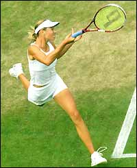 Maria Sharapova in action in the second round at Wimbledon