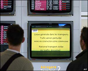 Passenger information screens at Charles de Gaulle airport, near Paris