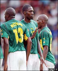 Marc-Vivien Foe in action during the Confederations Cup semi-final against Colombia