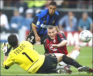 Andriy Shevchenko scores the first goal for AC Milan