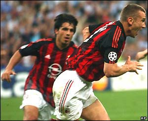 Shevchenko celebrates scoring for AC Milan