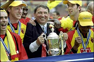 Graham Taylor celebrates Watford play-off win in 1999