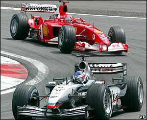 Kimi Raikkonen motors away from the chasing pack in the European Grand Prix