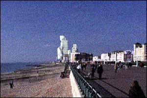 Computerised vision of the towers seen from Brighton