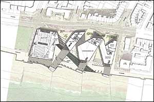 Aerial view of the plans for the Wilkinson Eyre proposal