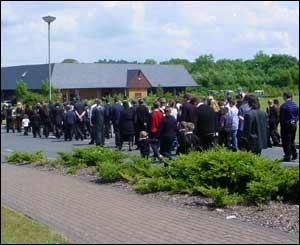 Hundreds of people walked to the church