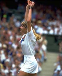 Steffi Graf celebrates victory at Wimbledon