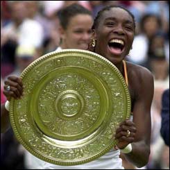 Venus Williams celebrates her first Wimbledon win