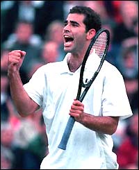 Pete Sampras celebrates at Wimbledon