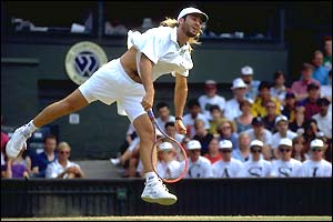 Andre Agassi in action at Wimbledon