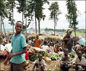 People displaced by the fighting set up camp on the outskirts of Bunia