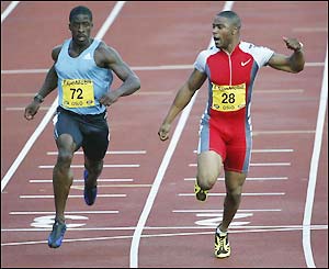 Mark Lewis-Francis wins the men's 100m