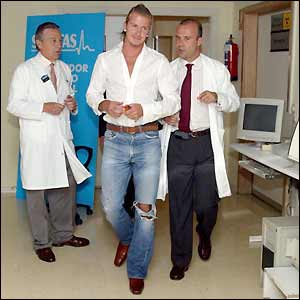 David Beckham arrives for his medical in Madrid
